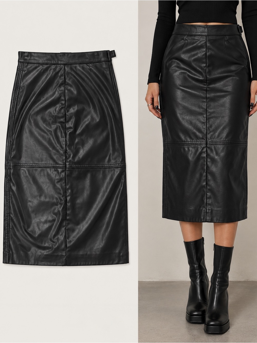 H&M Black Faux Leather Pencil Skirt